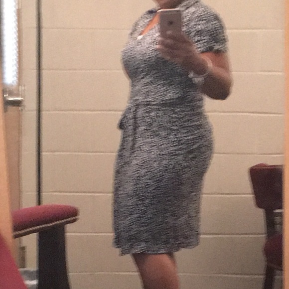Blue and white wrap dress