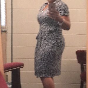 Blue and white wrap dress