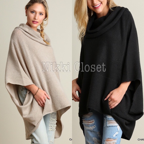 Oatmeal oversized loose fit poncho sweater sold - Picture 2 of 4