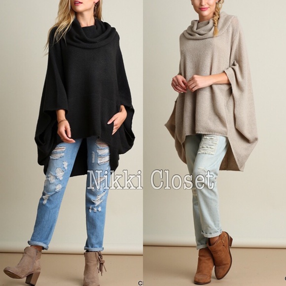 Oatmeal oversized loose fit poncho sweater sold - Picture 3 of 4