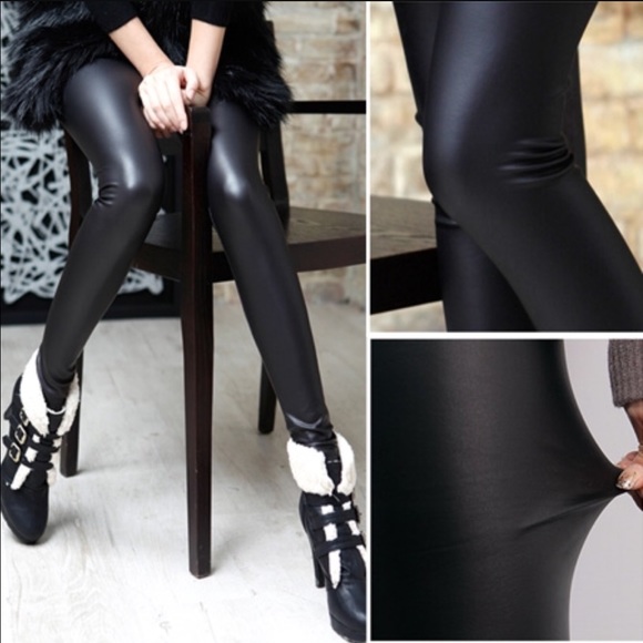 wet leather look leggings