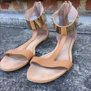 Forever 21 gold plated ankle strap flat sandal sz7