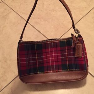 Plaid Coach purse with fringe zipper toggle