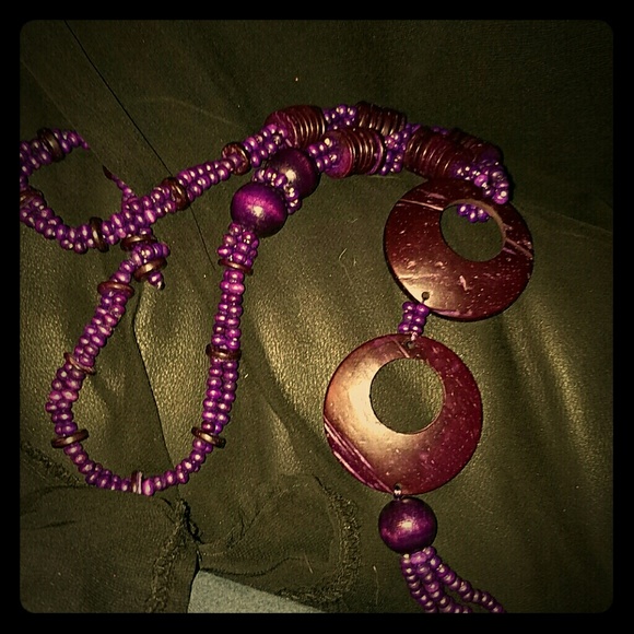 Boho long dyed wood bead necklace