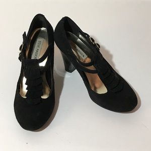 Steve Madden black suede T-strap heels