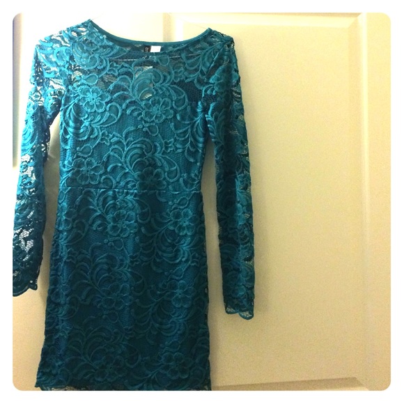 Fun and sexy teal lace dress! SHEER BACK