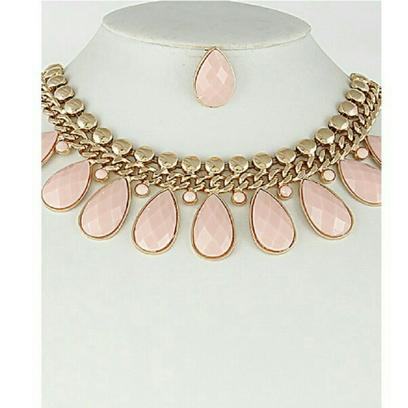 HPTear Drop Necklace and Earring Set - Pink - Picture 3 of 3