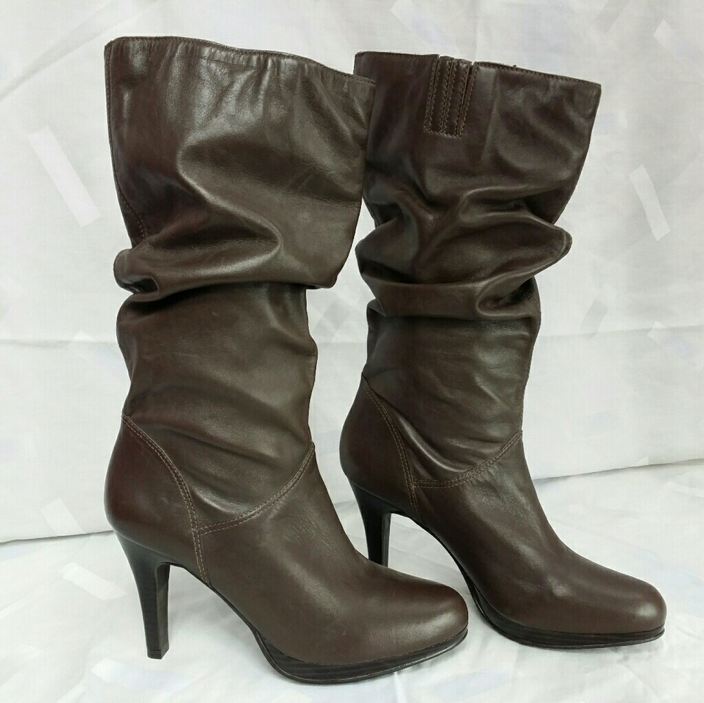 NEW Brown Leather Mid-Calf Platform Boot