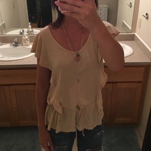 New Mauve ruffled tie waist cotton top