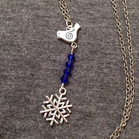winter bird delicate long necklace vintage cobalt - Picture 2 of 4