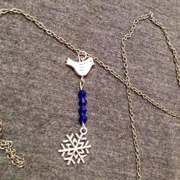 winter bird delicate long necklace vintage cobalt - Picture 3 of 4