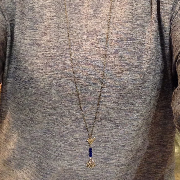 winter bird delicate long necklace vintage cobalt - Picture 4 of 4