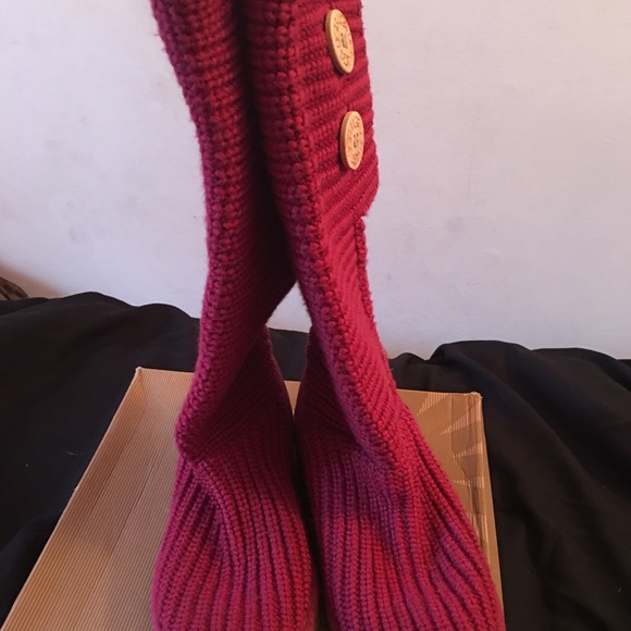 Red knitted uggs