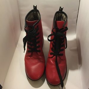 Red combat boots