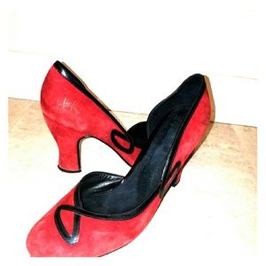 John Fluevog Red Suede Heels