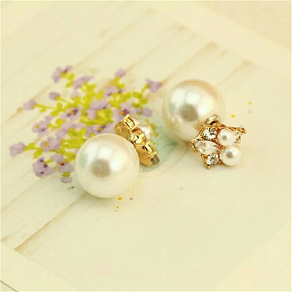 Pearl Rhinestone Double Sided Earrings - Picture 2 of 5