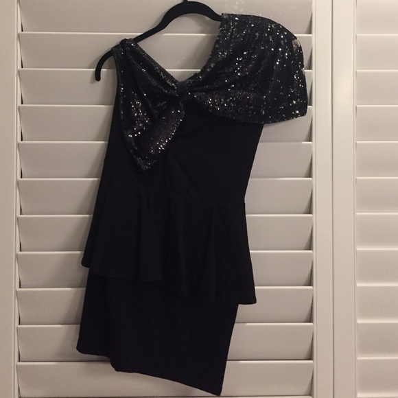 LBD black sequin one shoulder dress