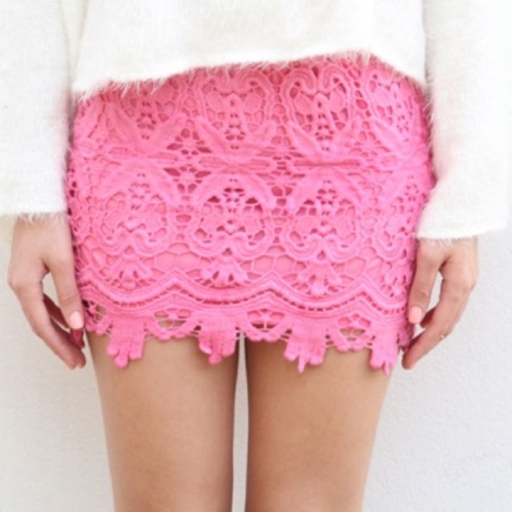 Sabo Skirt Pink Bubble Gum Lace Crochet Mini Skirt - Picture 5 of 8