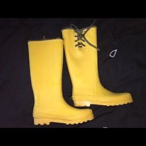 J Crew Yellow Rain Boots w/laces