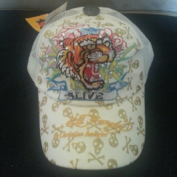 Winter white & gold Ed Hardy hat.