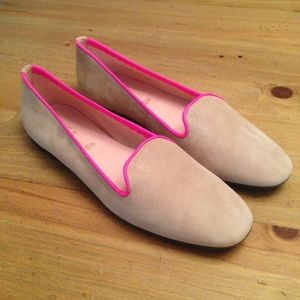 Beige & hot pink suede flats