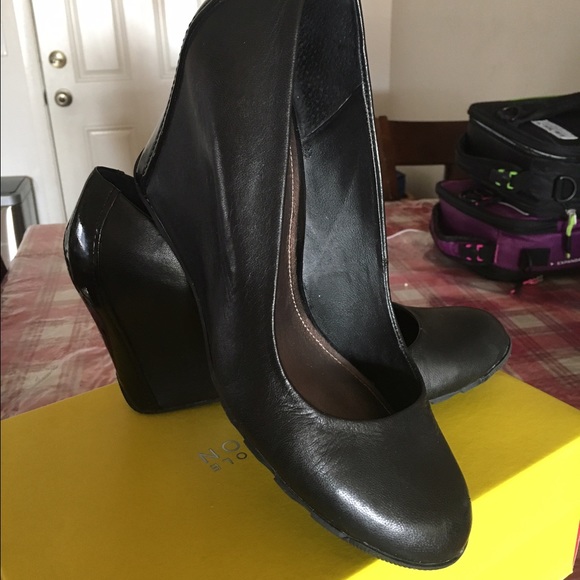 Black Leather Wedges