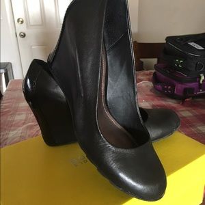 Black Leather Wedges