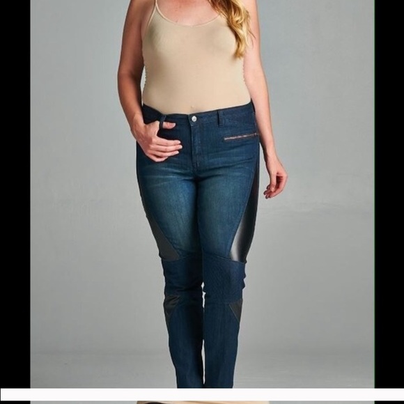 Denim & Leather Plus Skinny Jeans