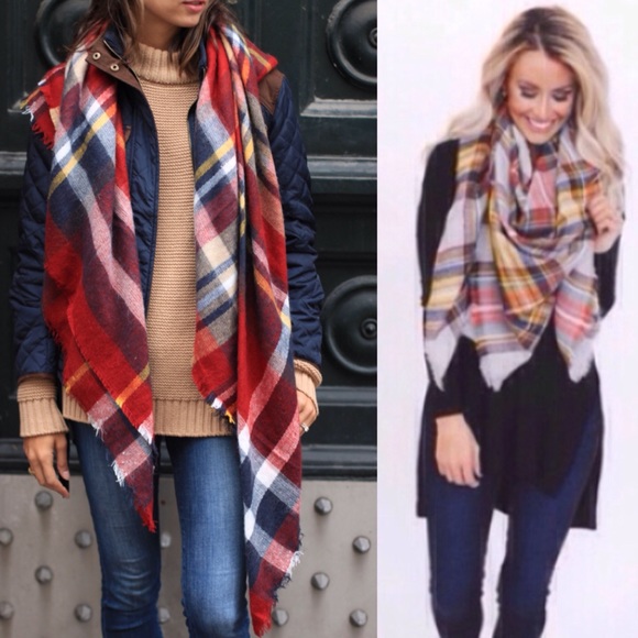 New Oversized Plaid Blanket Scarf in 3 Colors - Picture 2 of 4