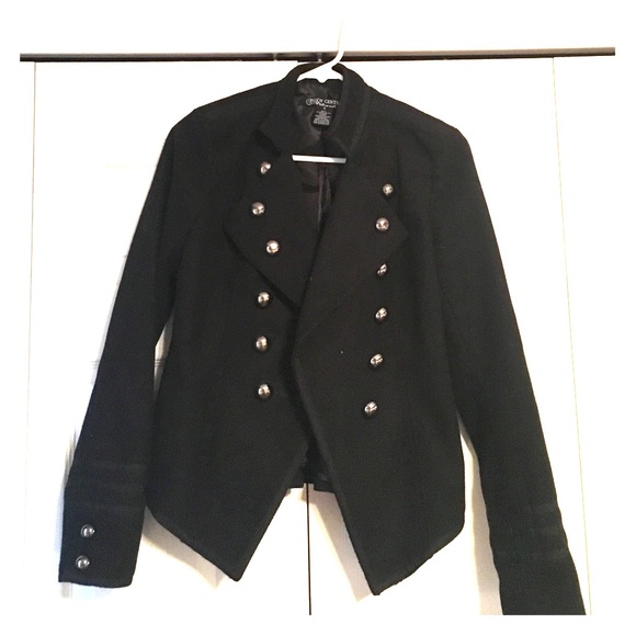 Black jacket with buttons.
