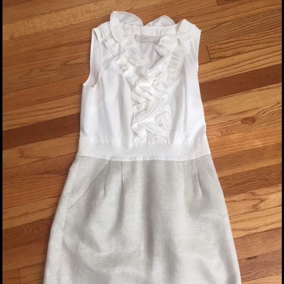 Ann Taylor Dress with white ruffles and gold skirt