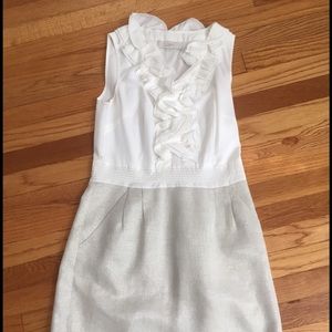 Ann Taylor Dress with white ruffles and gold skirt
