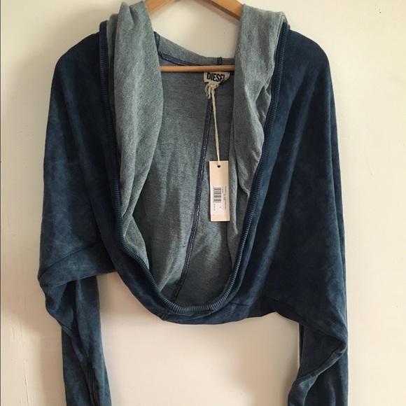 NWT!!Diesel cotton denim hooded cropped jacket