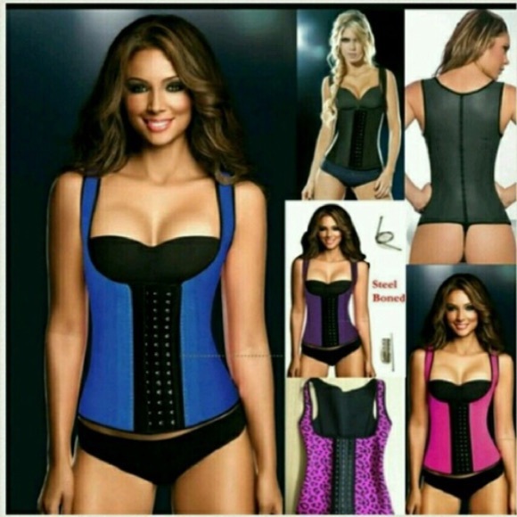 9 steel boned vest corset latex waist trainer - Picture 2 of 3