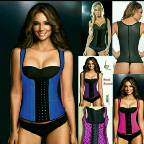 9 steel boned vest corset latex waist trainer - Picture 2 of 3