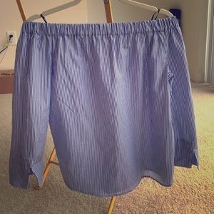 Zara off-the-shoulder blue and white blouse!