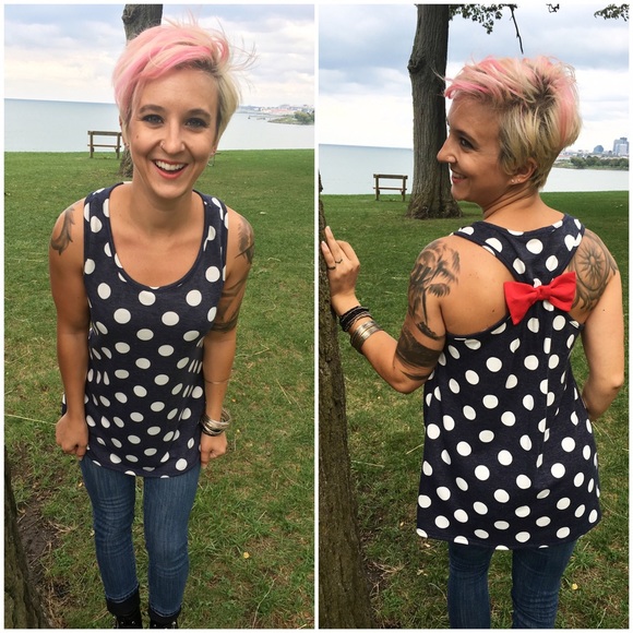 Polka Dot Bow Tank [Heather Navy & Red] - Picture 3 of 4