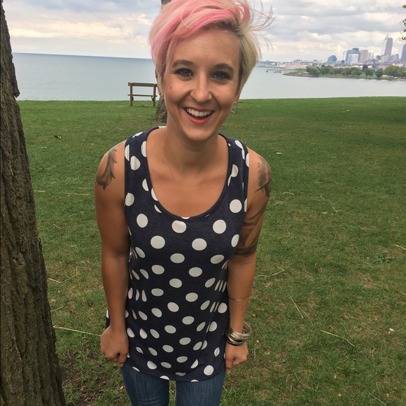 Polka Dot Bow Tank [Heather Navy & Red] - Picture 4 of 4