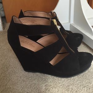Suede peep toe wedges