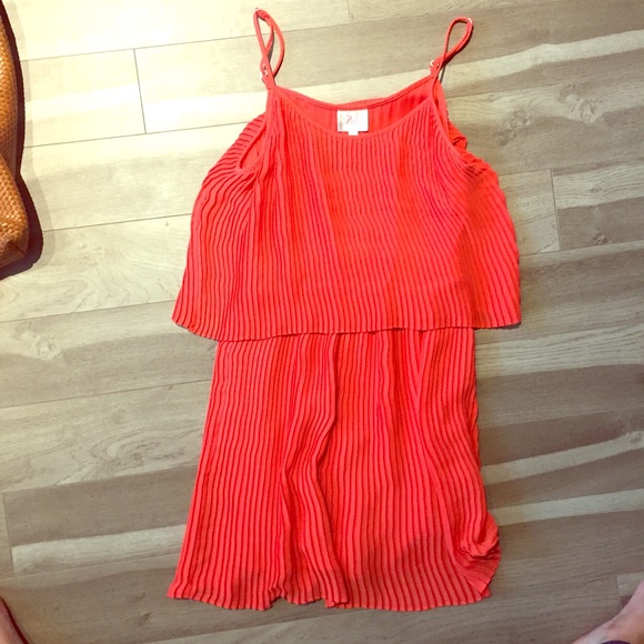 SALE PARKER PLEATED LAYERED DRESS CORAL / ORANGE