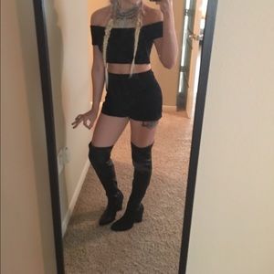 Faux leather thigh high boots