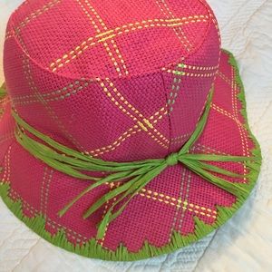 Pink & green straw hat