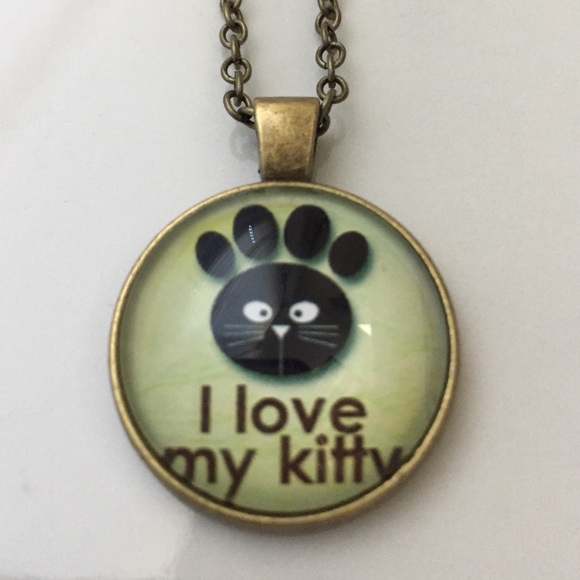 I Love My Kitty" Cabochon Necklace NWT - Picture 2 of 4