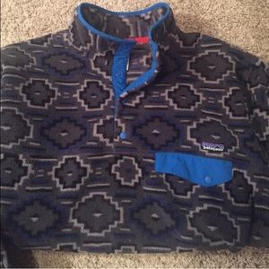 Patagonia Grey and Blue Aztec Snap T Pull Over