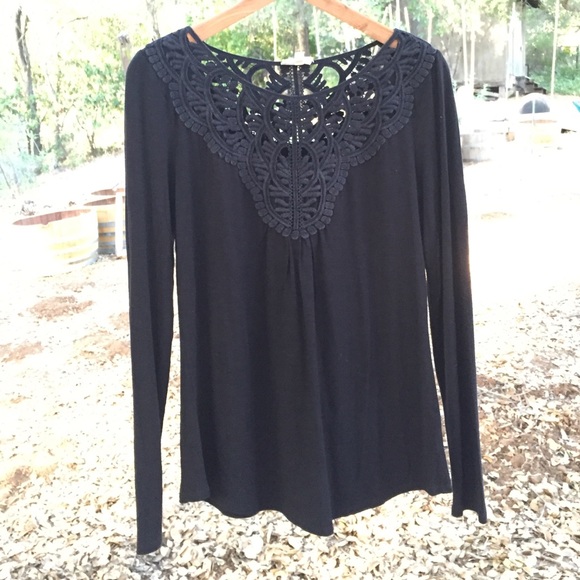 Anthro Crochet Black Top