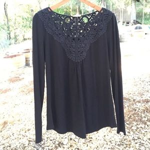Anthro Crochet Black Top