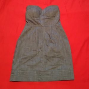 Strapless denim zip up mini dress