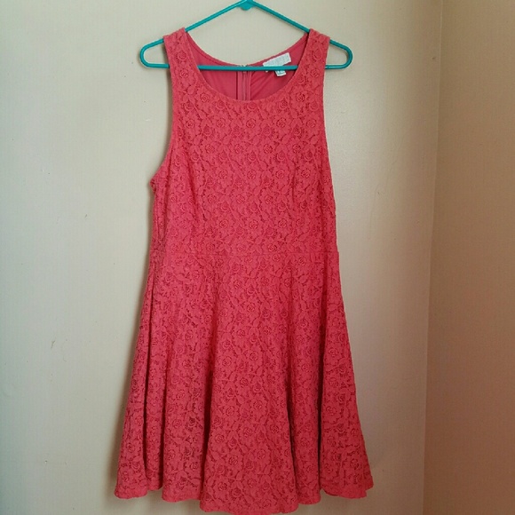 1X Plus Size Coral Lace Dress