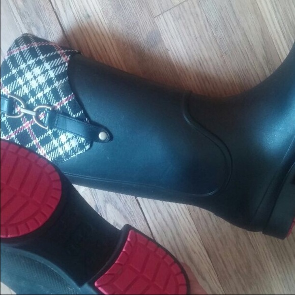 SOLD. Plaid rain boots. Size 8.