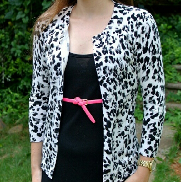 croft & barrow Sweaters - Black & White Animal Flocked Print Cardigans